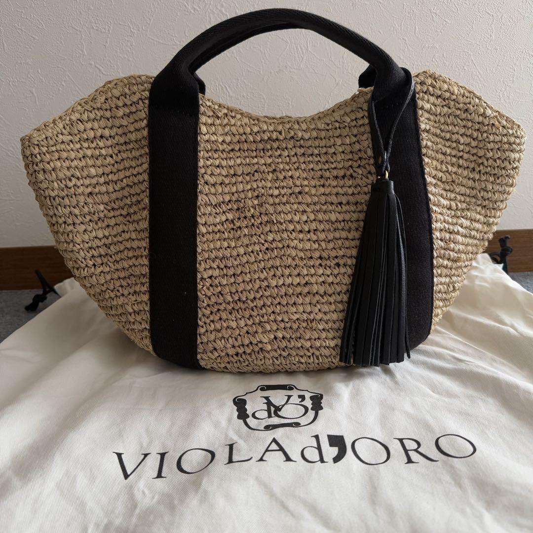 ヴィオラドーロ VIOLAd'ORO ラフィア かごバッグ ブラック