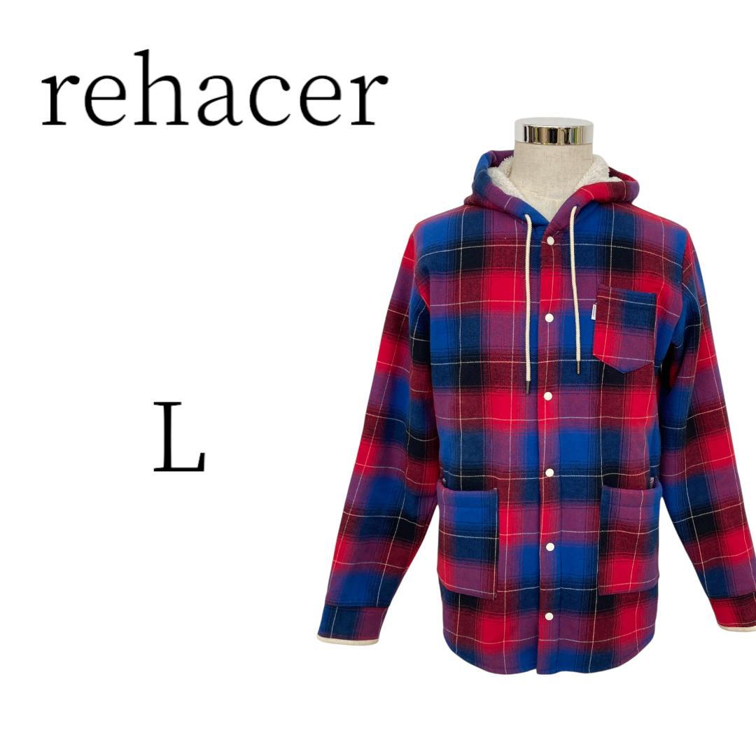 rehacer レアセル チェック柄 ボアジャケット, フードコート L