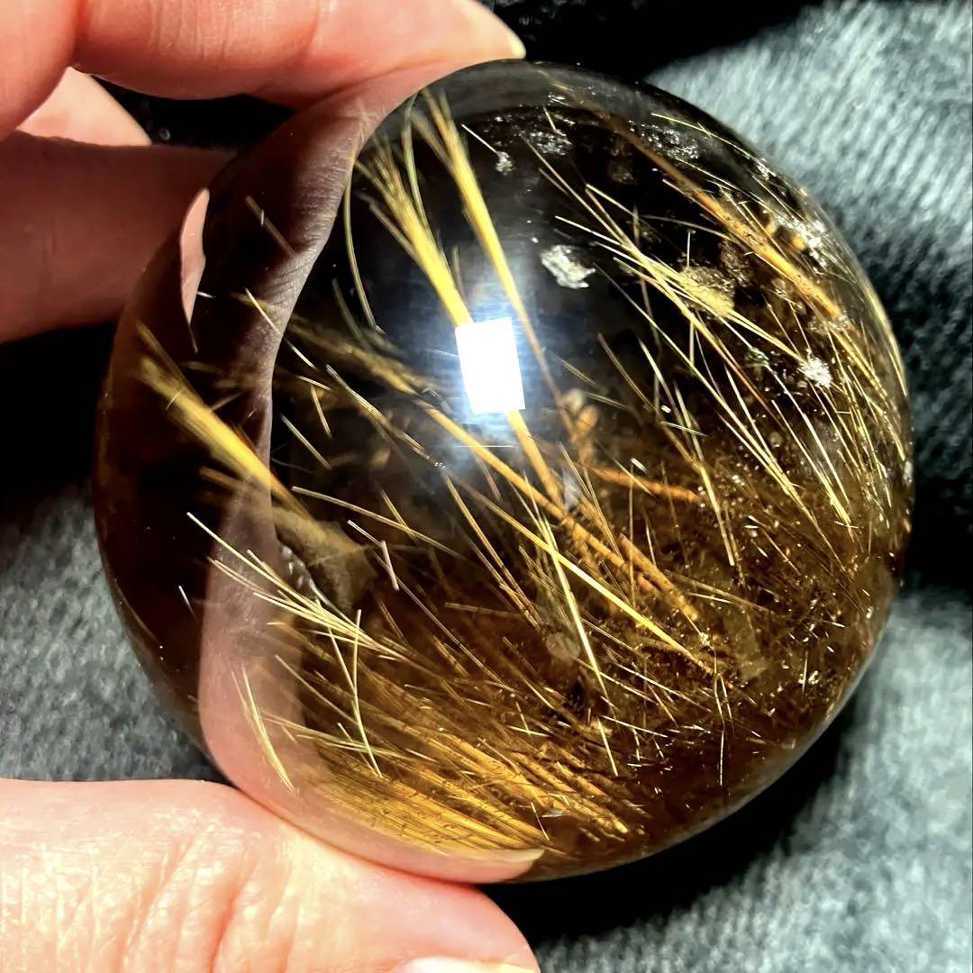 値下げ　超絶綺麗✨65mm ゴールドルチルクォーツ　丸玉　スフィア　金針水晶