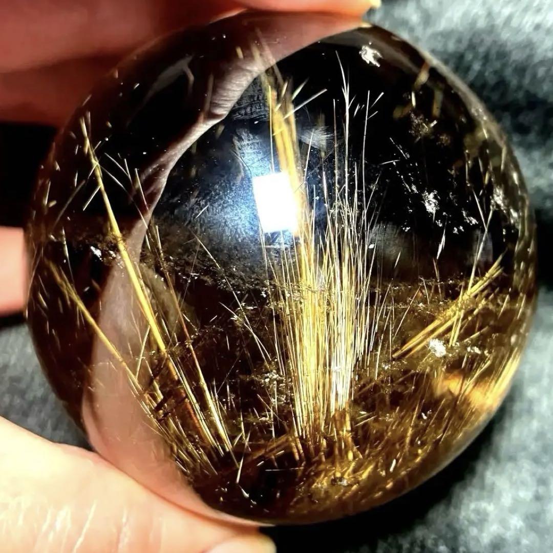 値下げ　超絶綺麗✨65mm ゴールドルチルクォーツ　丸玉　スフィア　金針水晶