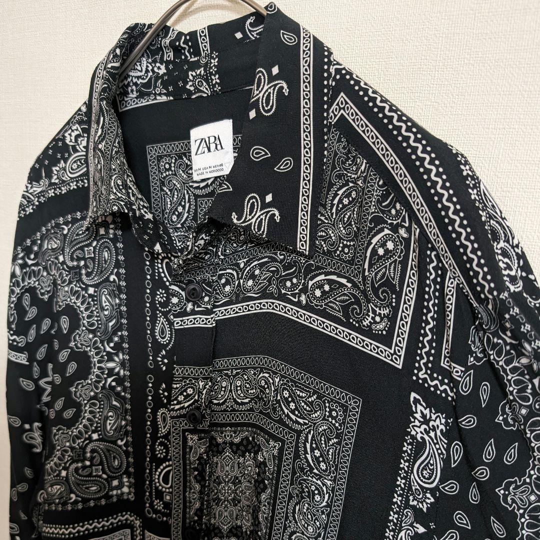 美品】ZARA ザラ 総柄 長袖シャツ ペイズリー バンダナ 黒メンズ 美品】ZARA ザラ 総柄 長袖シャツ ペイズリー バンダナ 黒メンズ