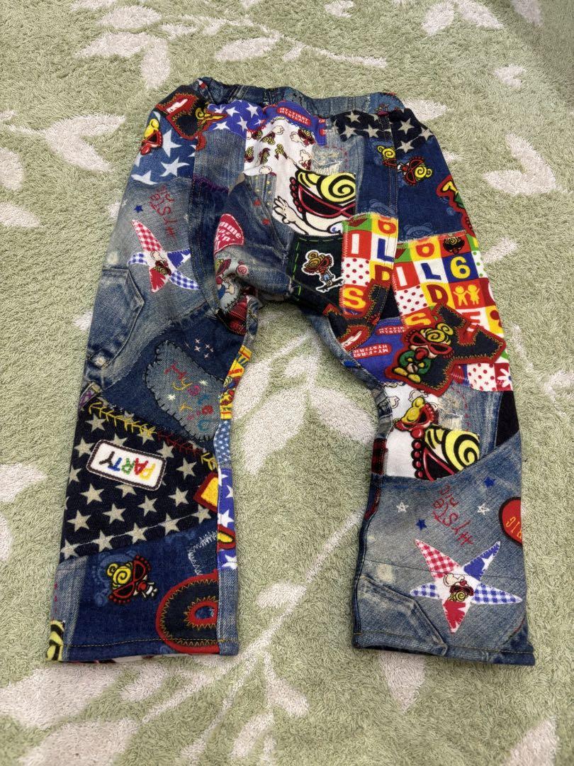 美品☆ヒステリックミニ カラフル パッチワークデニムパンツ 90
