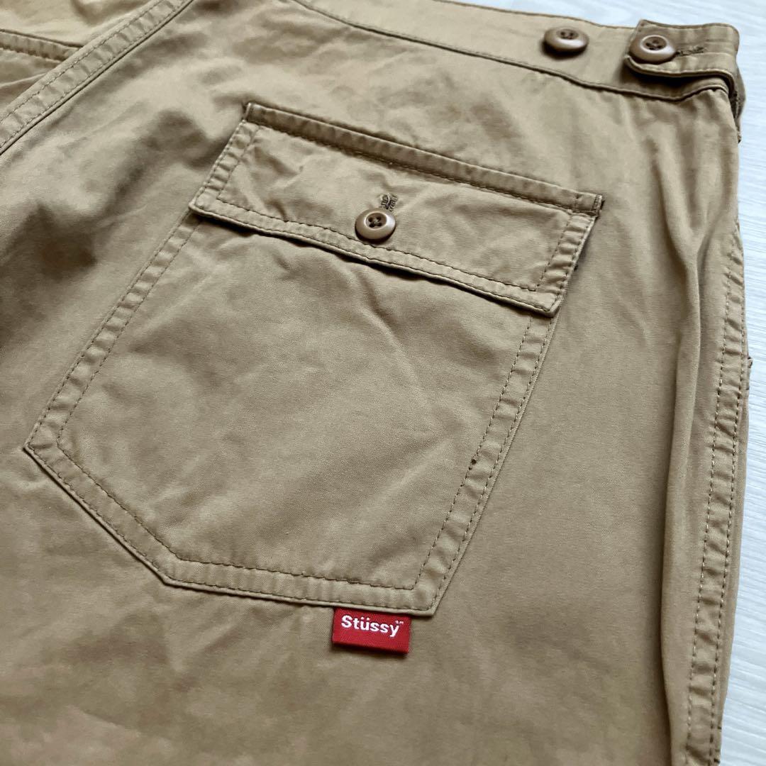 正規品00s STUSSY W34 ルーズフィット ベイカーパンツ カーキY2K