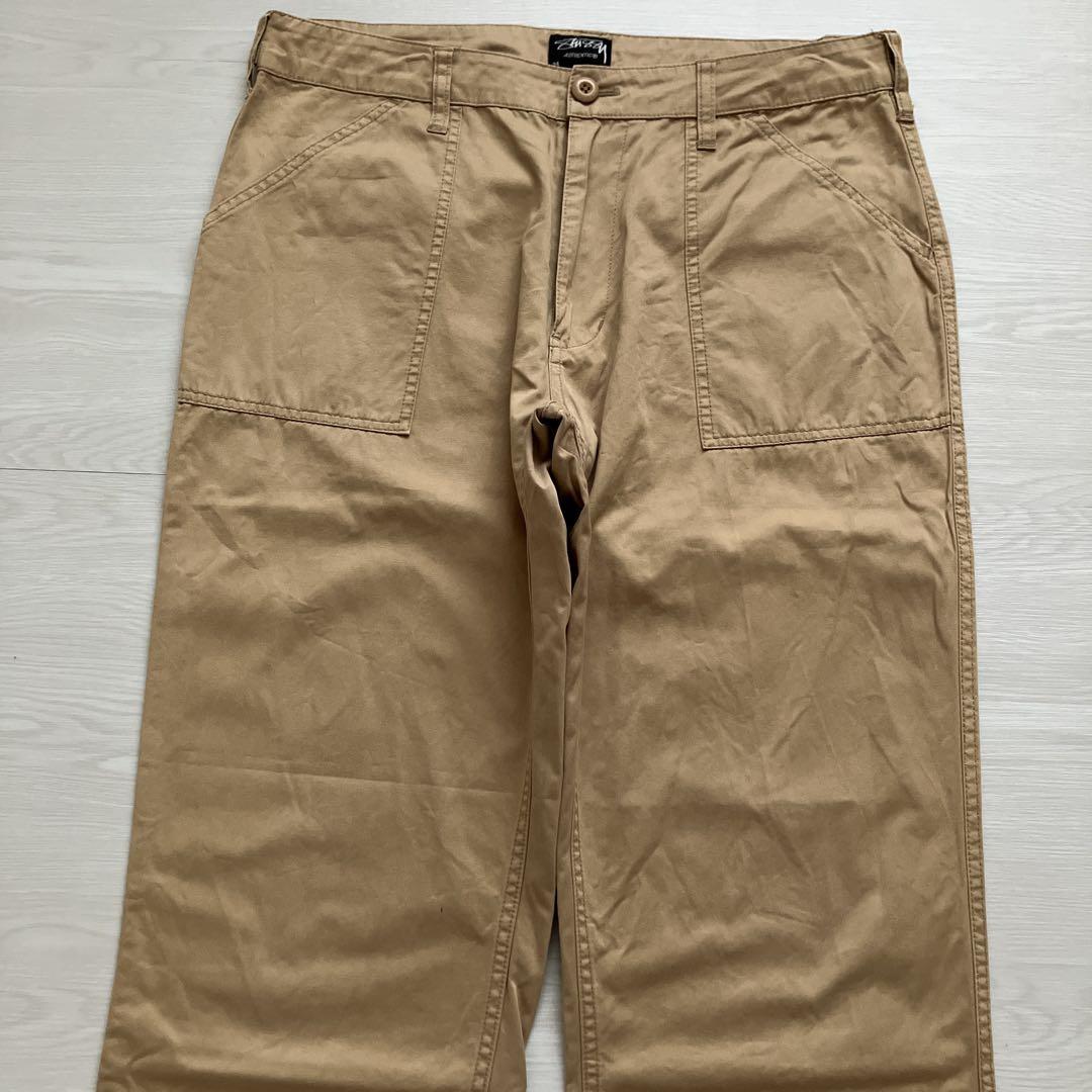 正規品00s STUSSY W34 ルーズフィット ベイカーパンツ カーキY2K
