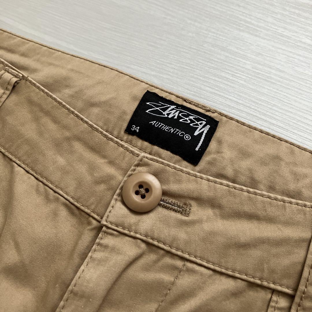 正規品00s STUSSY W34 ルーズフィット ベイカーパンツ カーキY2K
