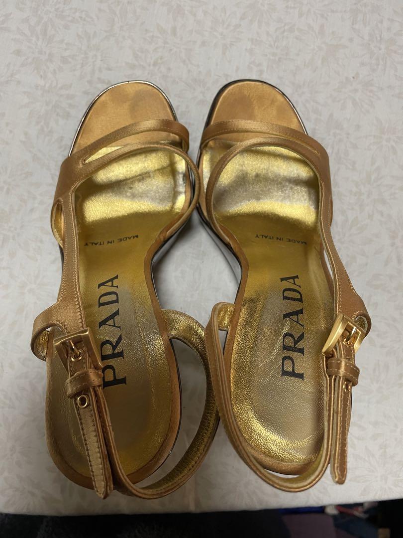 PRADA プラダ サテン ゴールドヒールサンダル24センチ PRADA プラダ サテン ゴールドヒールサンダル24センチ