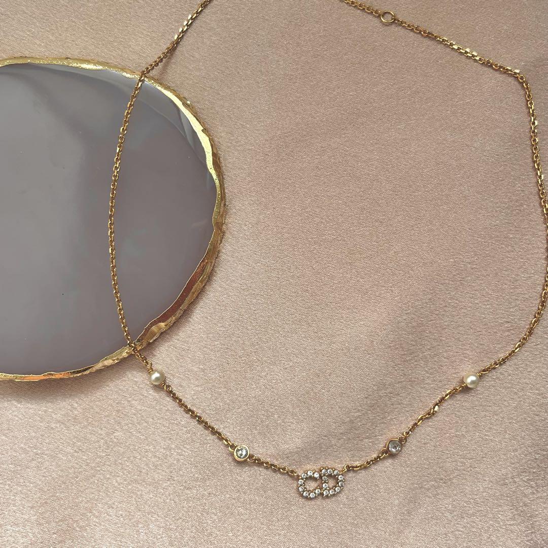 【極美品】DIOR クレールディリュヌ ネックレス パール CDロゴ ストーン