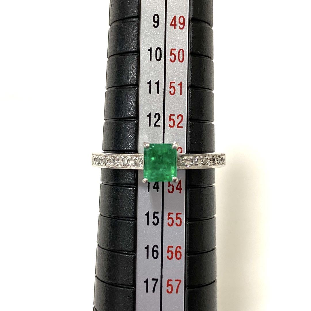 18金 18K K18 WG ダイヤモンド エメラルド リング 指輪 13号