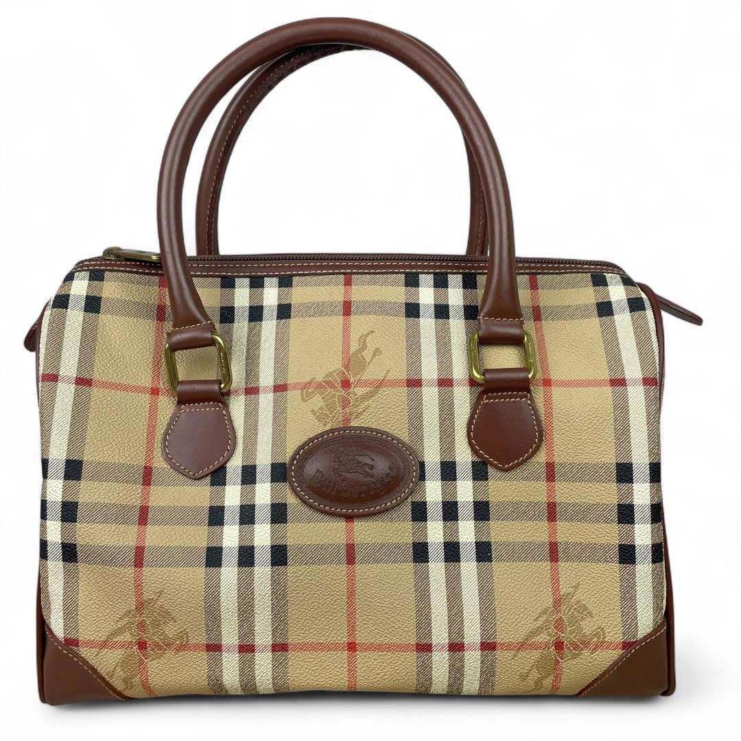 BURBERRY LONDON ハンドバッグ ノバチェック ホースロゴ PVC バーバリーズ ボストンバッグ ノバチェック ホースロゴ シャドー