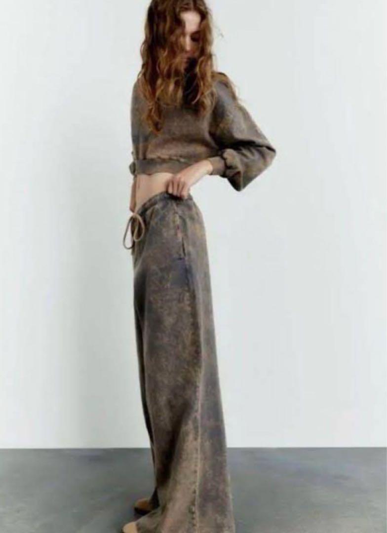 本物保証!  ZARA ワイドレッグフェイドエフェクトパンツ メルカリ - パンツ