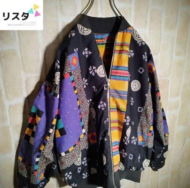 総柄 ヴィンテージ ジップジャケット M〜L 幾何学L VINTAGE