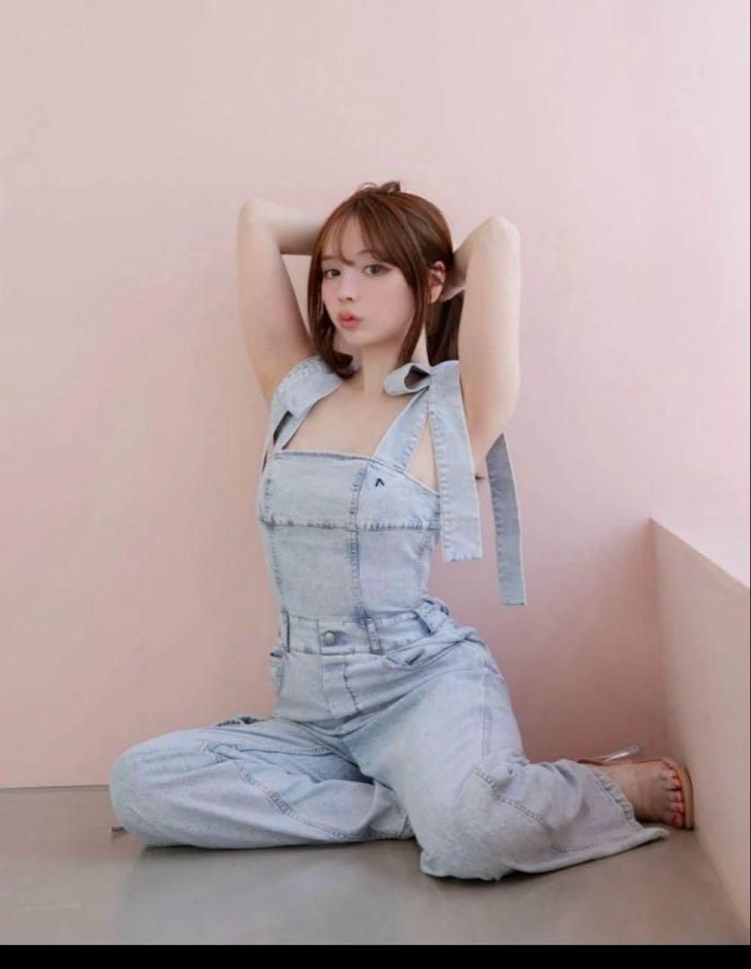 andmarry Ribbon denim allinone Sサイズ ANDMARY】Ribbon denim allinone