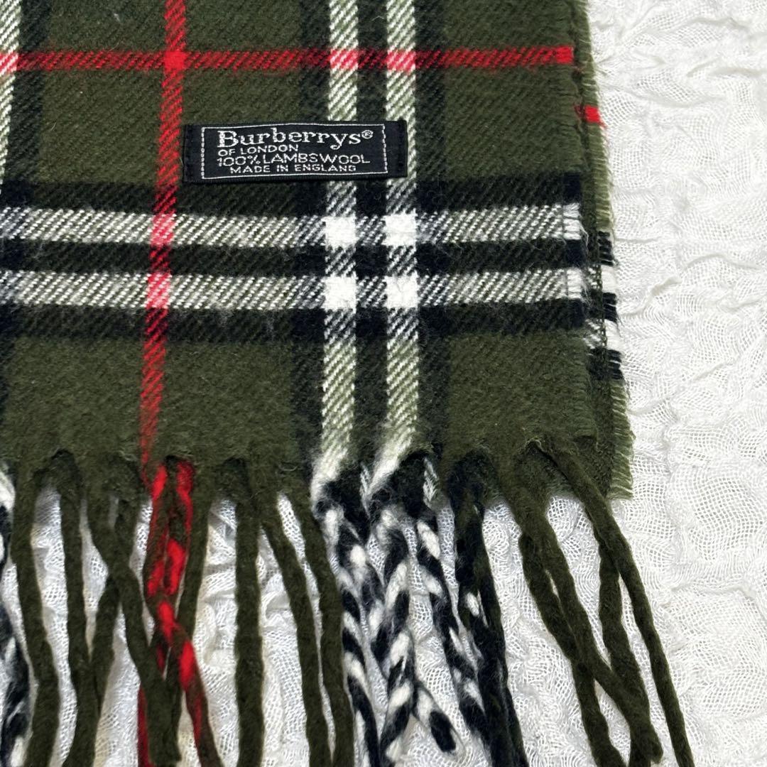 Burberrys チェック柄マフラー 100%ラムウール オリーブグリーン