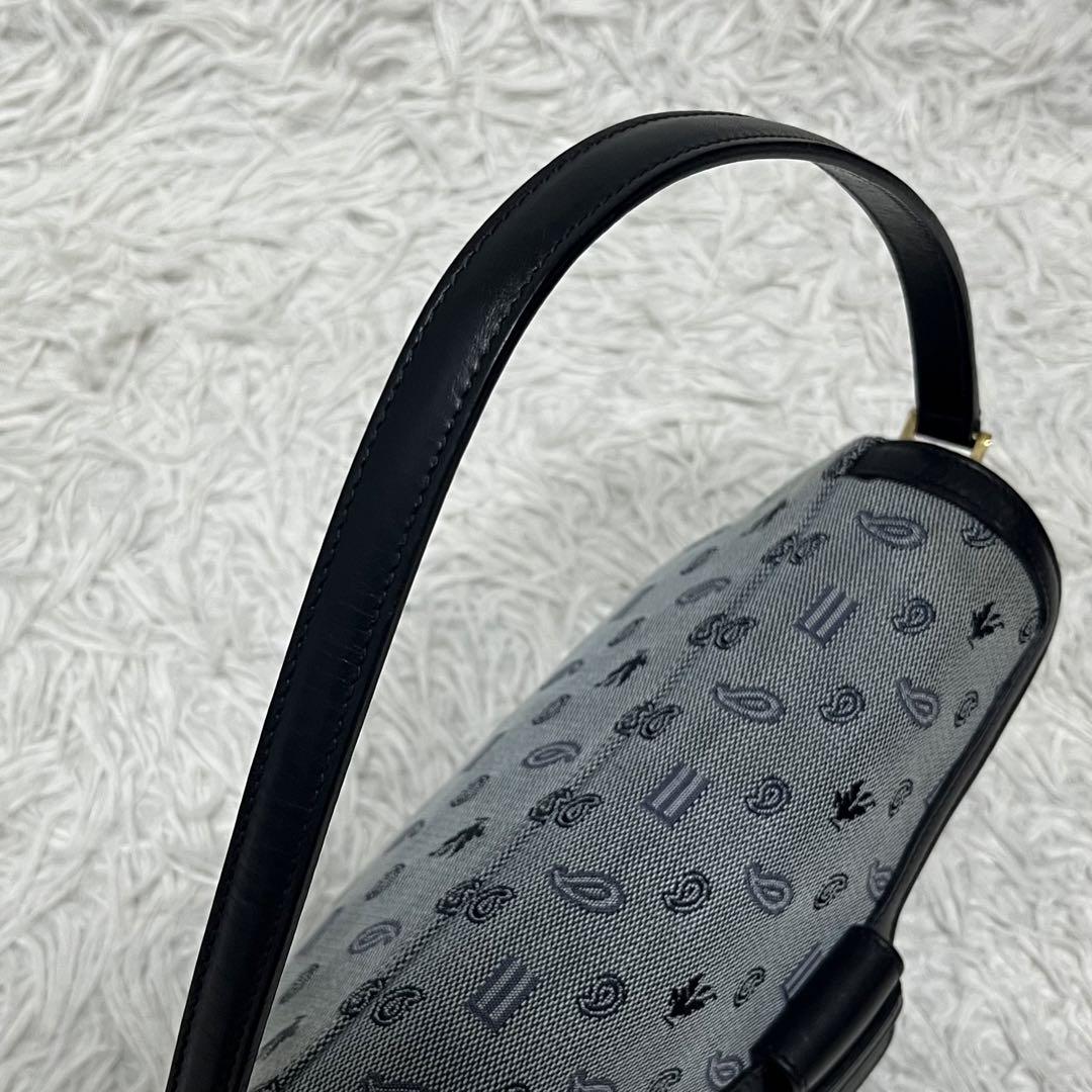 ETRO エトロ　ワンショルダー　ハンドバッグ　ネイビー　レザー　総柄　デニム調 ETRO エトロ ワンショルダー ハンドバッグ ネイビー レザー 総柄
