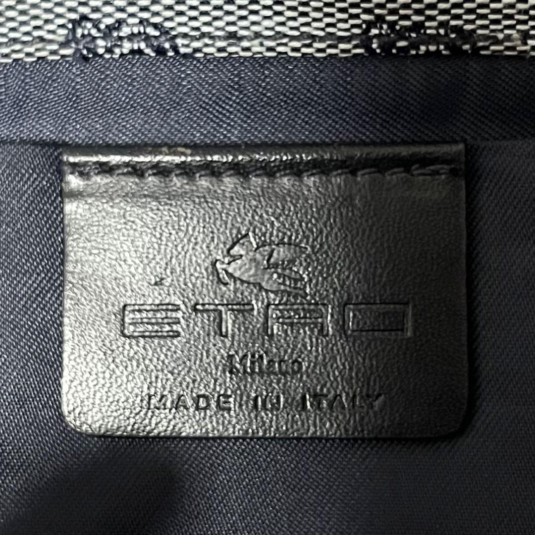 ETRO エトロ　ワンショルダー　ハンドバッグ　ネイビー　レザー　総柄　デニム調 ETRO エトロ ワンショルダー ハンドバッグ ネイビー レザー 総柄