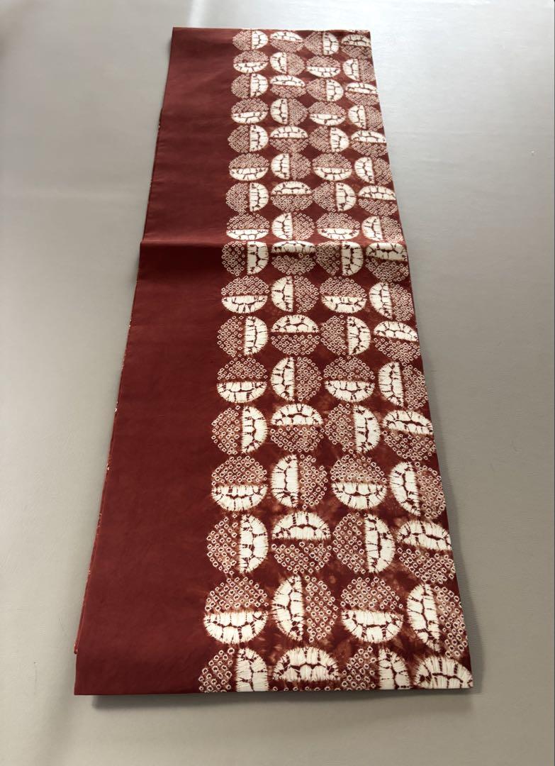 茜染 九寸名古屋帯 絞り 丸文様 美品