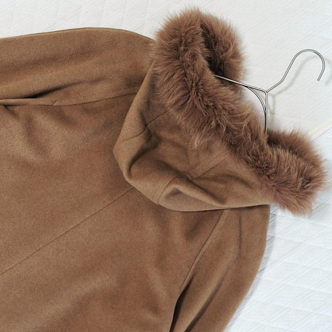 LORITTI フォックスファーポンチョ風コート アンゴラ L ブラウン
