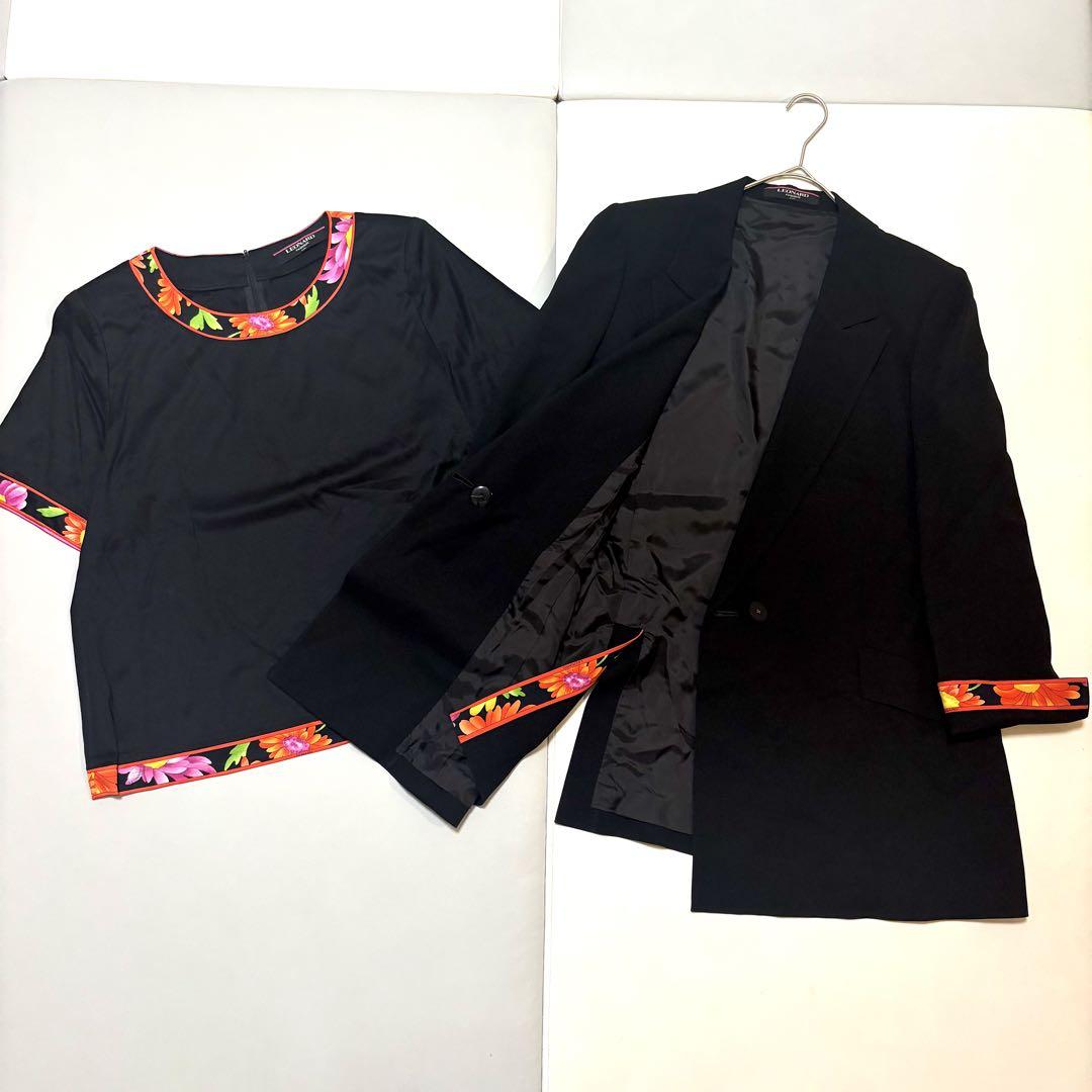 【極美品】レオナール アンサンブル 花柄 シルク　ジャケット　カットソー