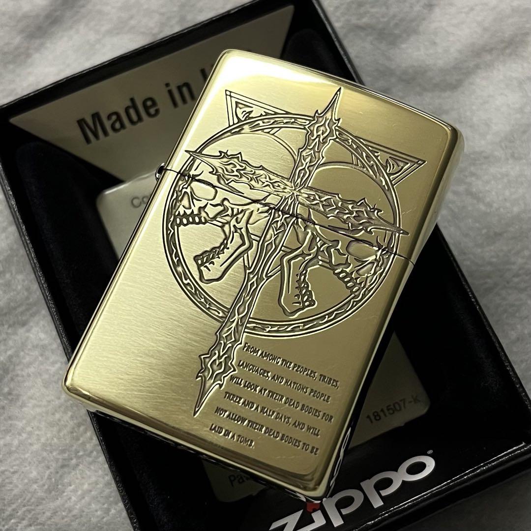 ZIPPO 新品　クロス　スカル　ブラスイブシ仕上げ　かっこいい　骸骨　ジッポー