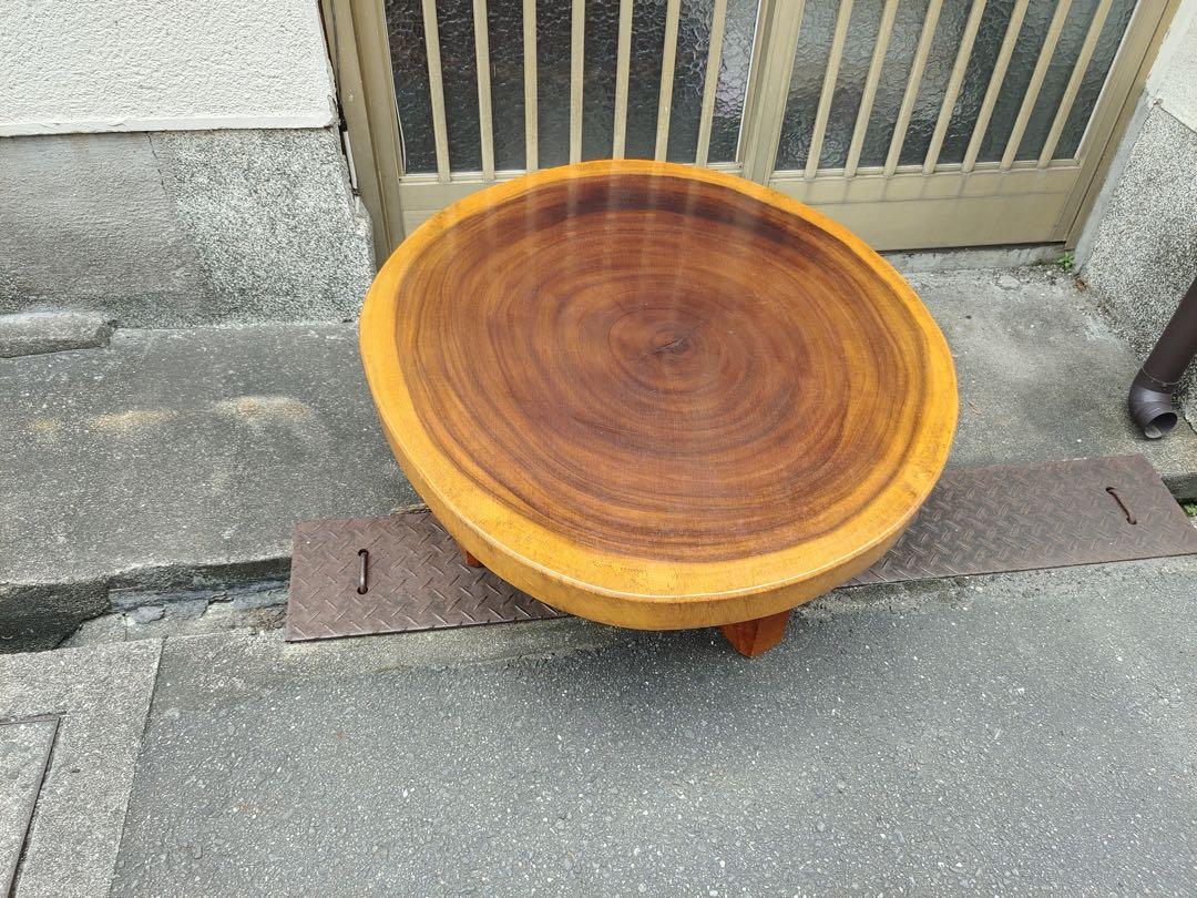 無垢材の自然形状座卓　花台　盆栽台　一枚板　天然木　脚付き　時代テーブル　日本製 無垢材の自然形状座卓 花台 盆栽台 一枚板 輪切り 脚付き 時代