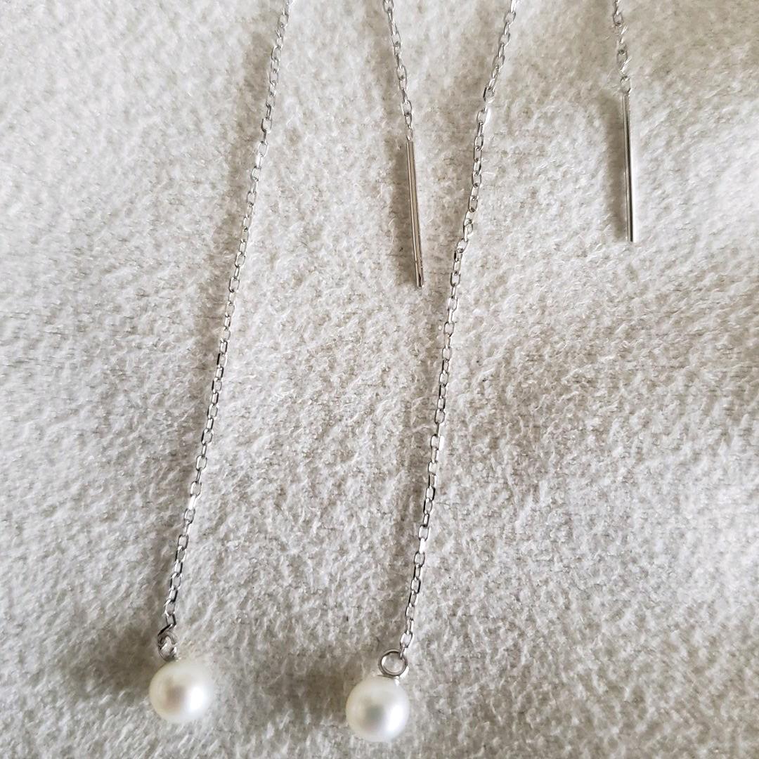 パールピアス♡美品 アメリカンピアス チェーン アガット Jez2E-m56521760986 エテ K10 パール 大得価新品