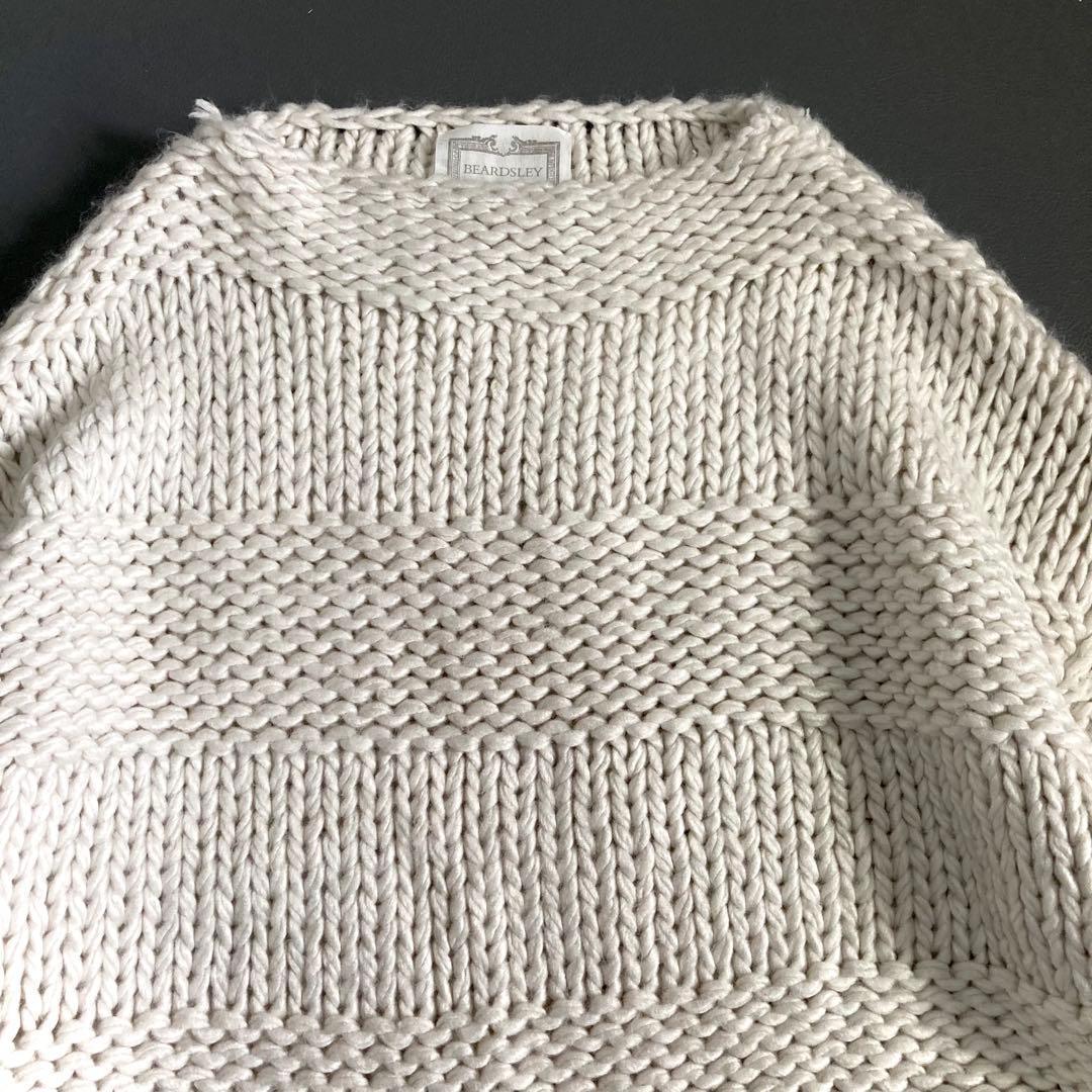 美品 ビアズリー ローゲージボーダーニット ホワイト オーバーサイズ 美品 ビアズリー ローゲージボーダーニット ホワイト オーバーサイズ
