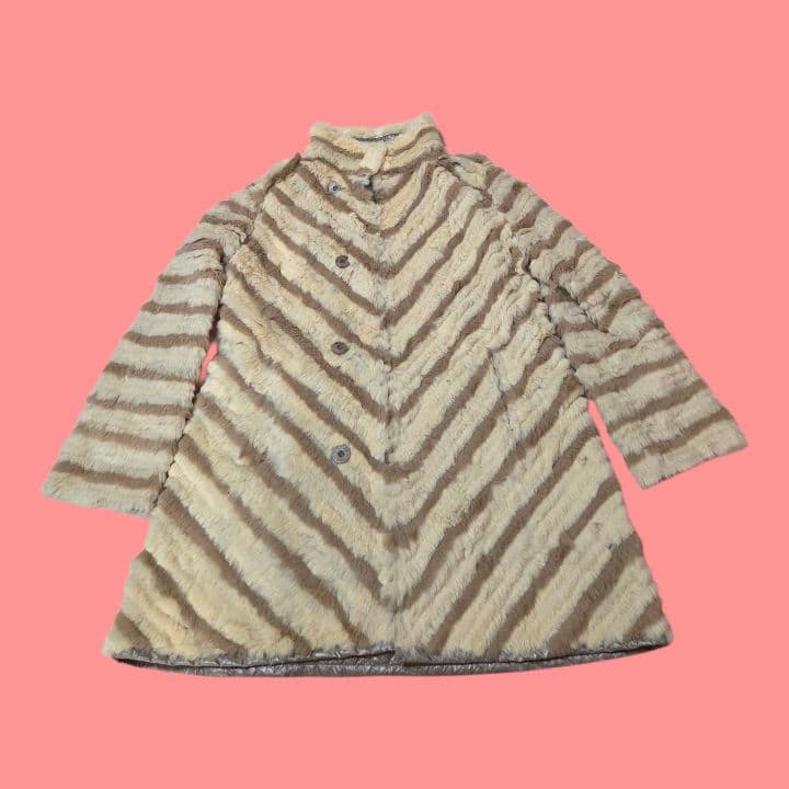 ラビットレッキス ファーコート ベージュストライプ ラビットレッキス ファーコート ベージュストライプ