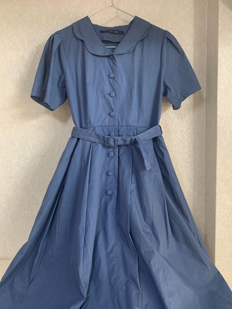 アンアナザーアンジェラス シャツワンピース an another angelus】レトロ釦使い開衿シャツワンピース【洗える