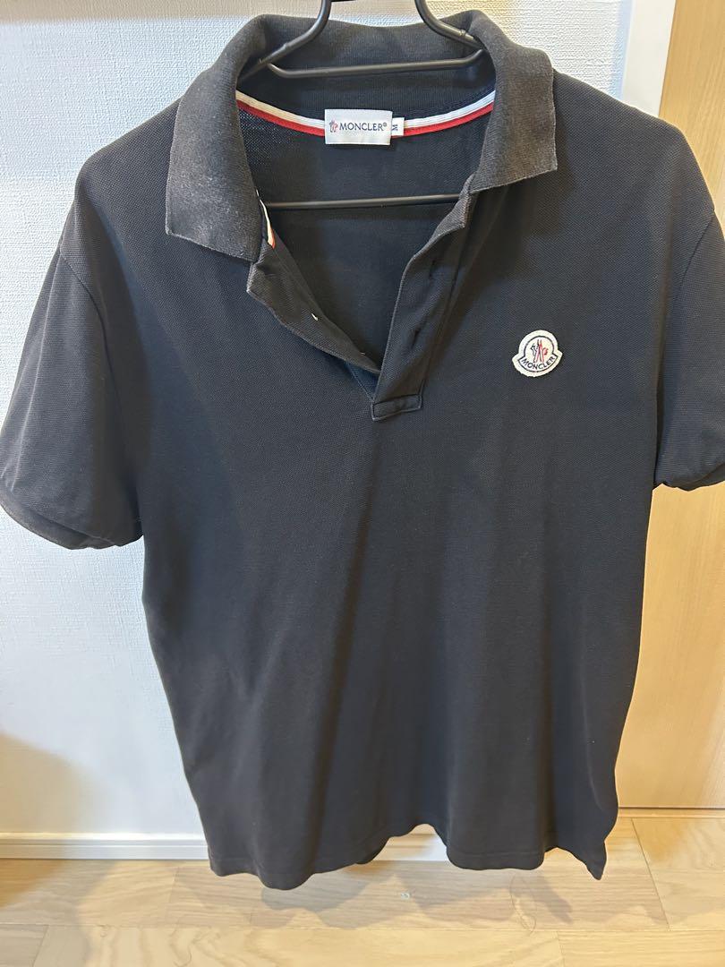 『値下げ済み』MONCLER ブラック ポロシャツ　① MONCLER モンクレール メンズ ワッペン+ハート 鹿の子ポロシャツ