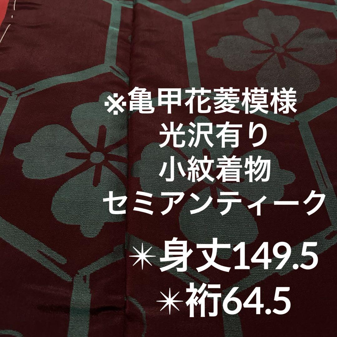 小紋 光沢有り 亀甲花菱模様 セミアンティーク正絹 バチ衿 袷YK-1157