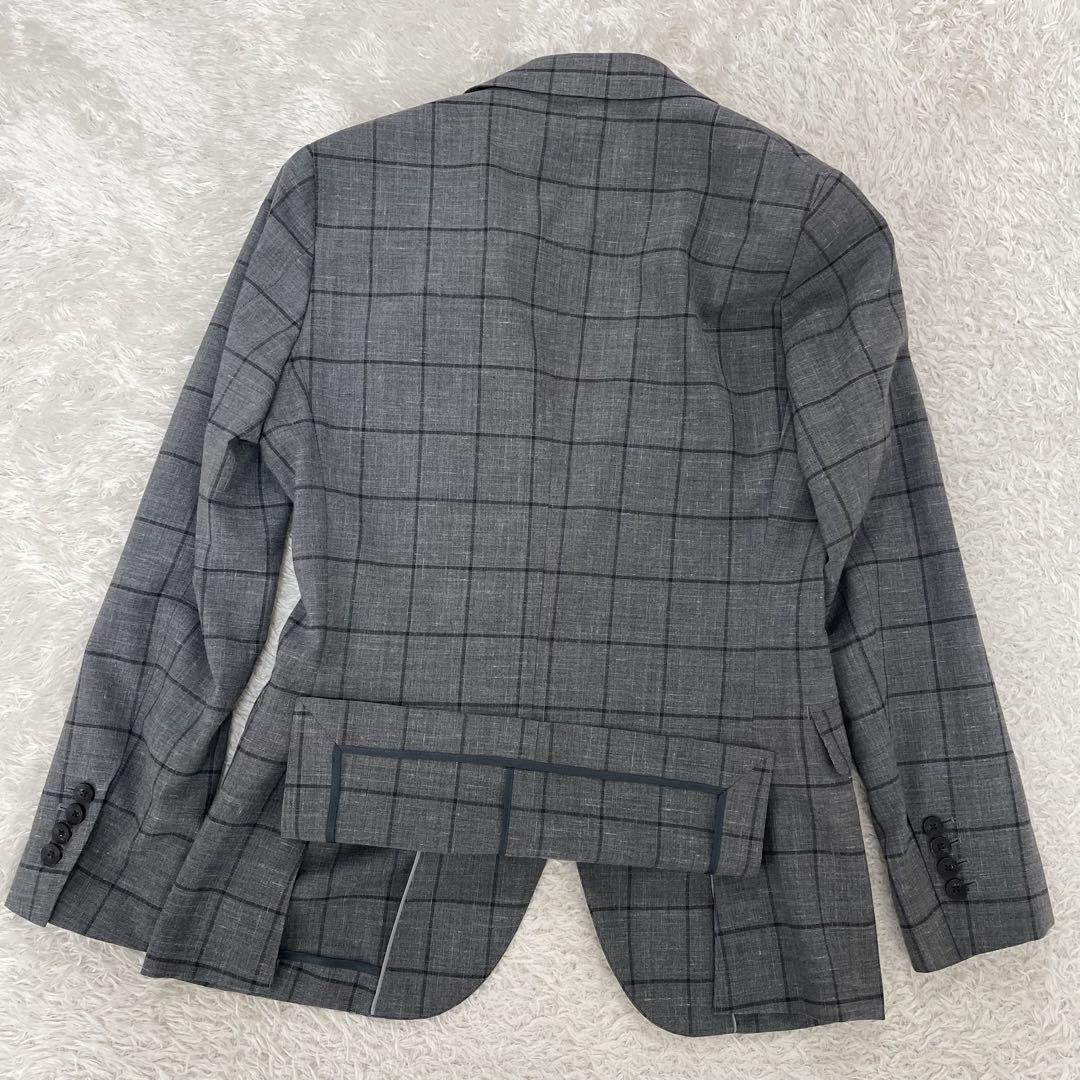 【美品】極上リネン麻 スーツセレクト ペンチェック柄 セットアップスーツ　M