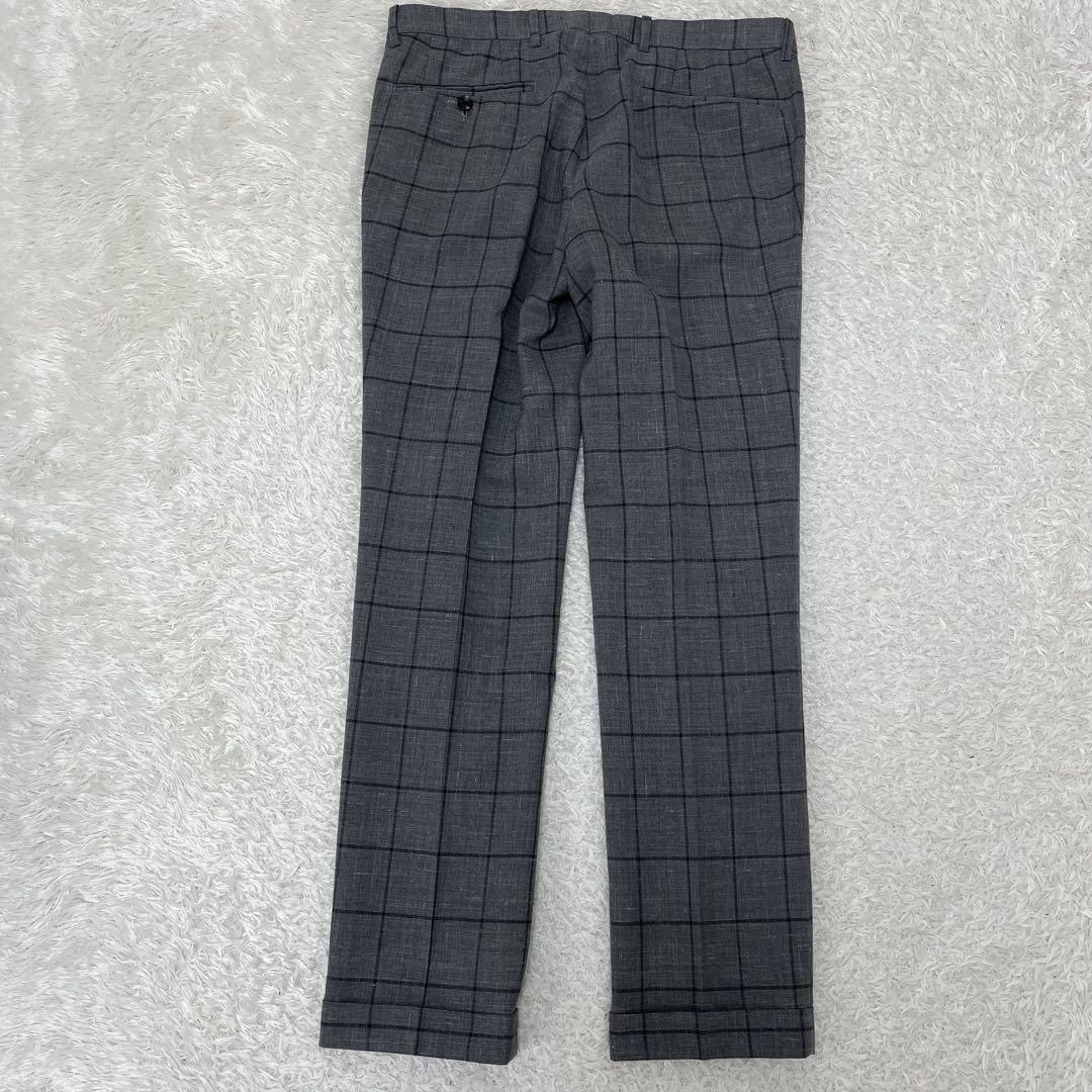 【美品】極上リネン麻 スーツセレクト ペンチェック柄 セットアップスーツ　M