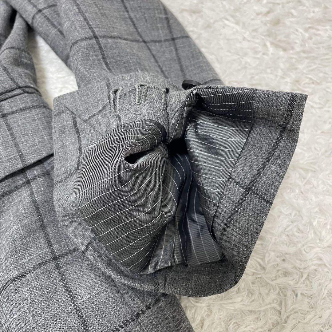 【美品】極上リネン麻 スーツセレクト ペンチェック柄 セットアップスーツ　M