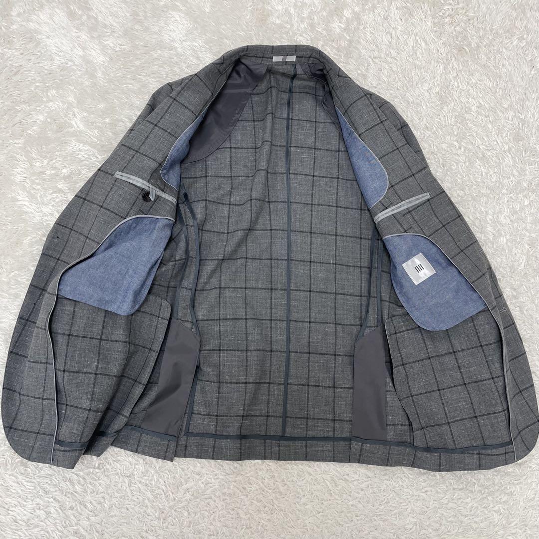 【美品】極上リネン麻 スーツセレクト ペンチェック柄 セットアップスーツ　M