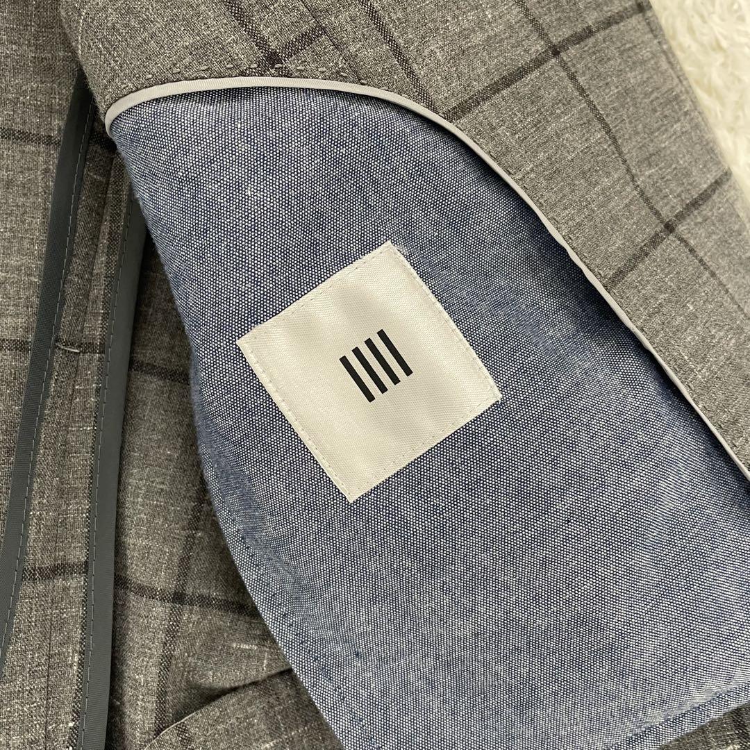 【美品】極上リネン麻 スーツセレクト ペンチェック柄 セットアップスーツ　M