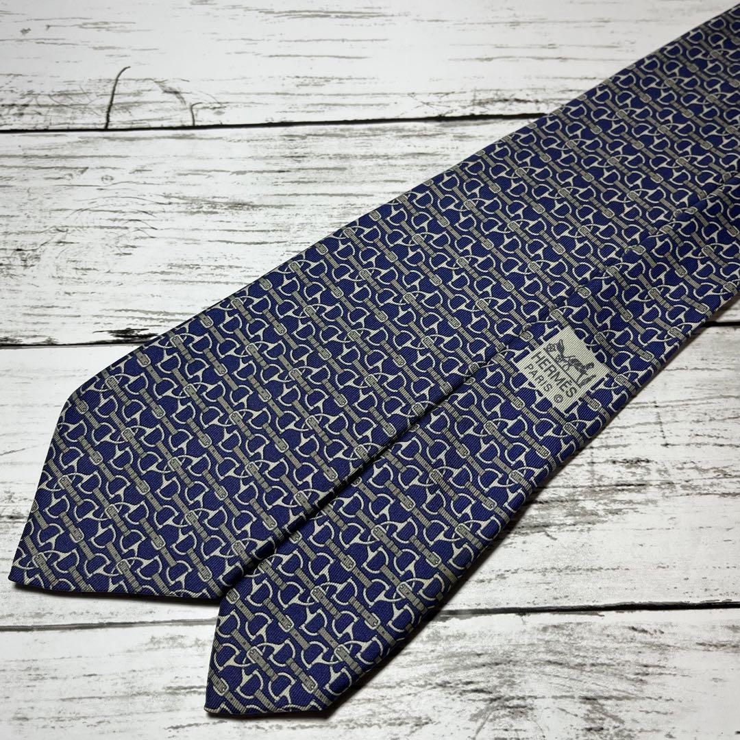 ☆箱付☆ HERMES エルメス ネクタイ 総柄 ホースビット ネイビー