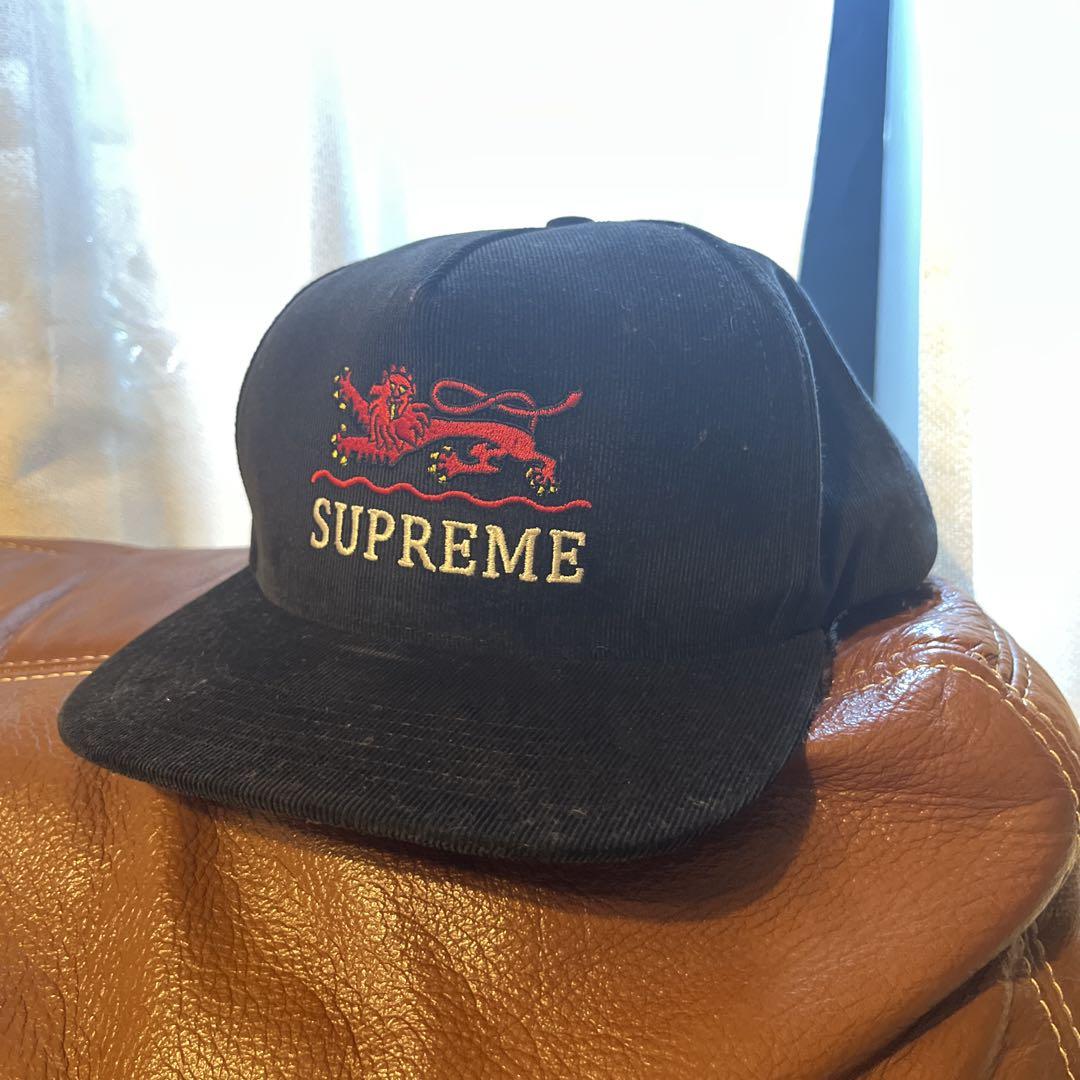 SUPREME ブラック コーデュロイキャップ