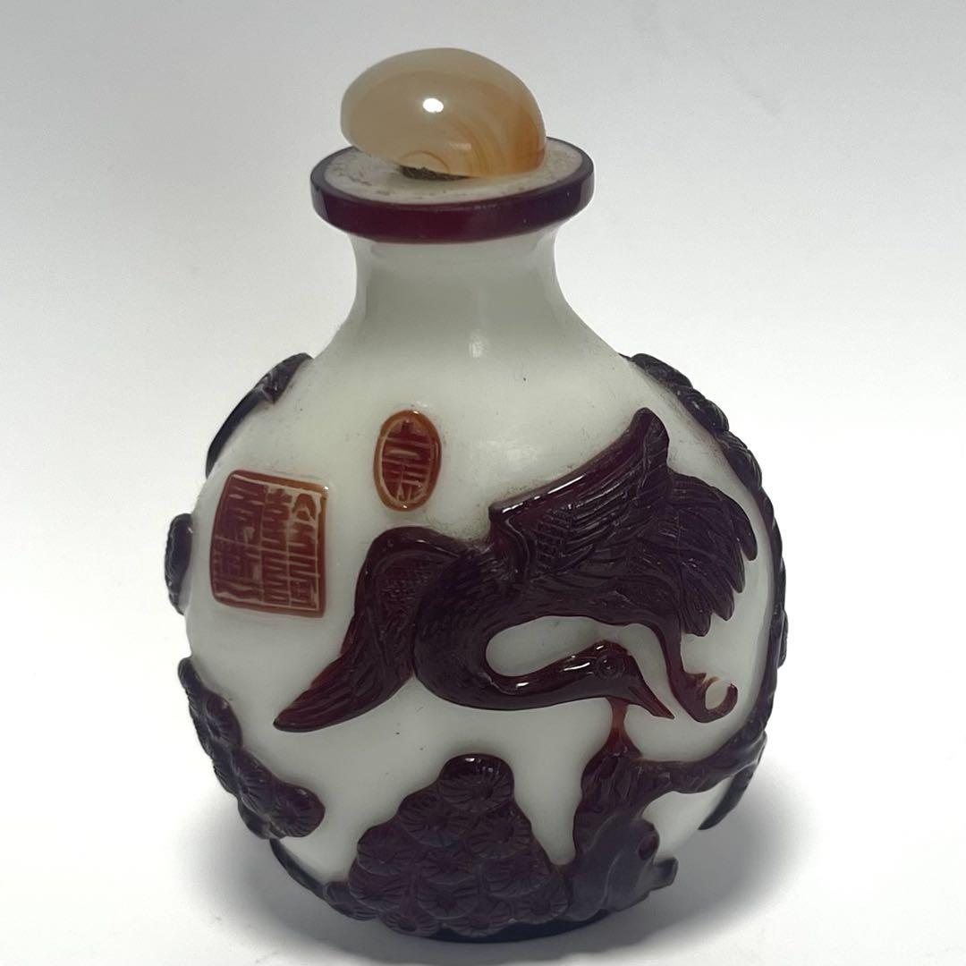 鼻煙壺　中国骨董　鶴の彫刻付き 鼻煙壺 中国骨董 鶴の彫刻付き - メルカリ