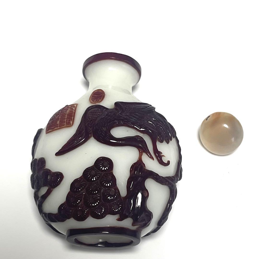 独特な店 鼻煙壺 中国骨董 鶴の彫刻付き - メルカリ 工芸品