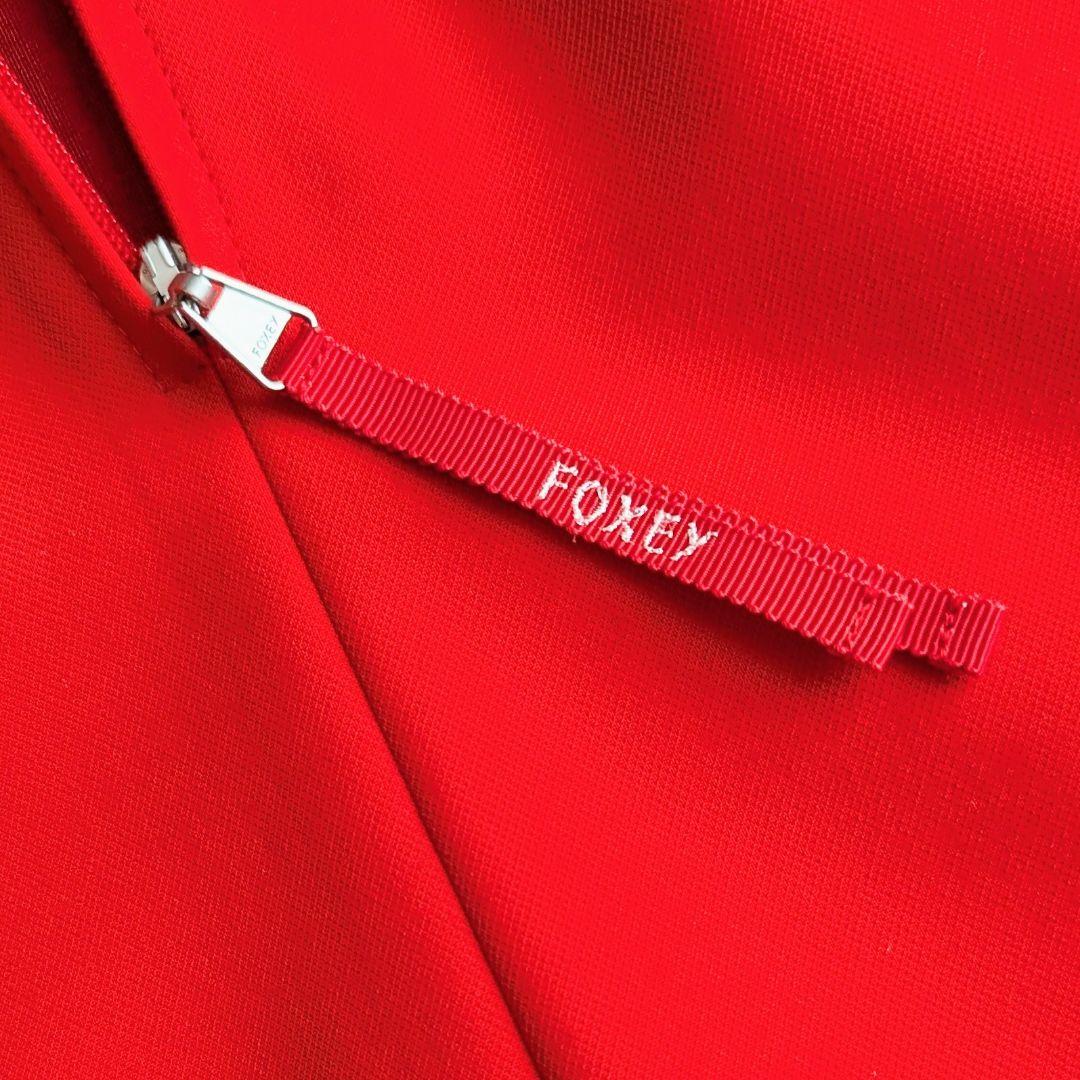 美品◎フォクシーニューヨーク スクープドネック ワンピース ドレス 膝丈 M 赤 美品◎フォクシーニューヨーク スクープドネック ワンピース