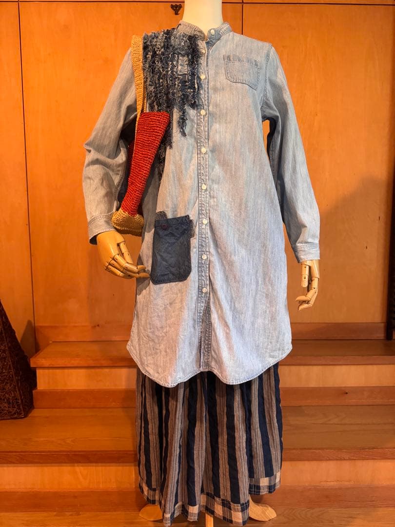 ●早割り価格●SAYOCAFEデニムリメイクのフリルシャツワンピース