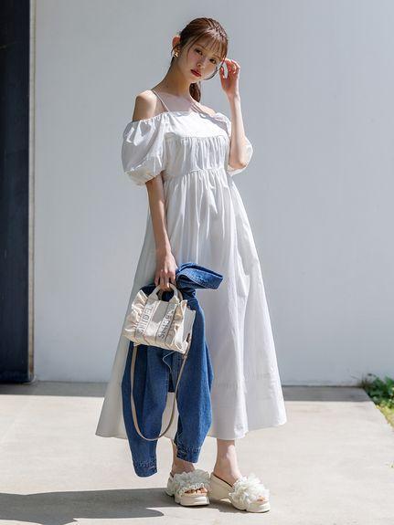 【新品】SNIDEL オフショルパフスリワンピース WHT 0