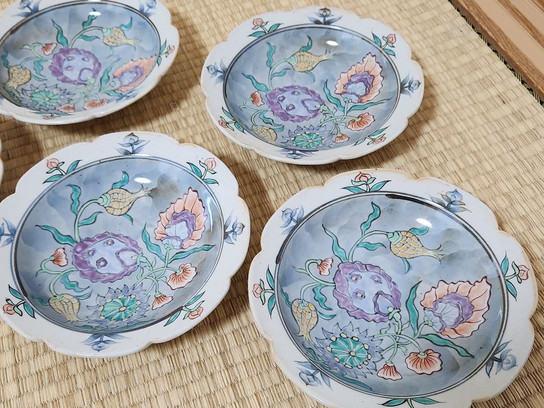 佐藤走波　色絵　盛鉢　輪花　中皿　5枚
