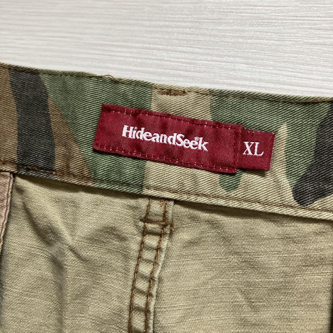 美品 hide and seek XLサイズ 迷彩 バギーカーゴショーツ 極太