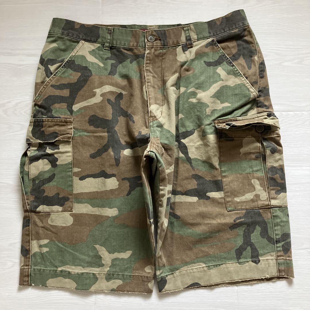 美品 hide and seek XLサイズ 迷彩 バギーカーゴショーツ 極太