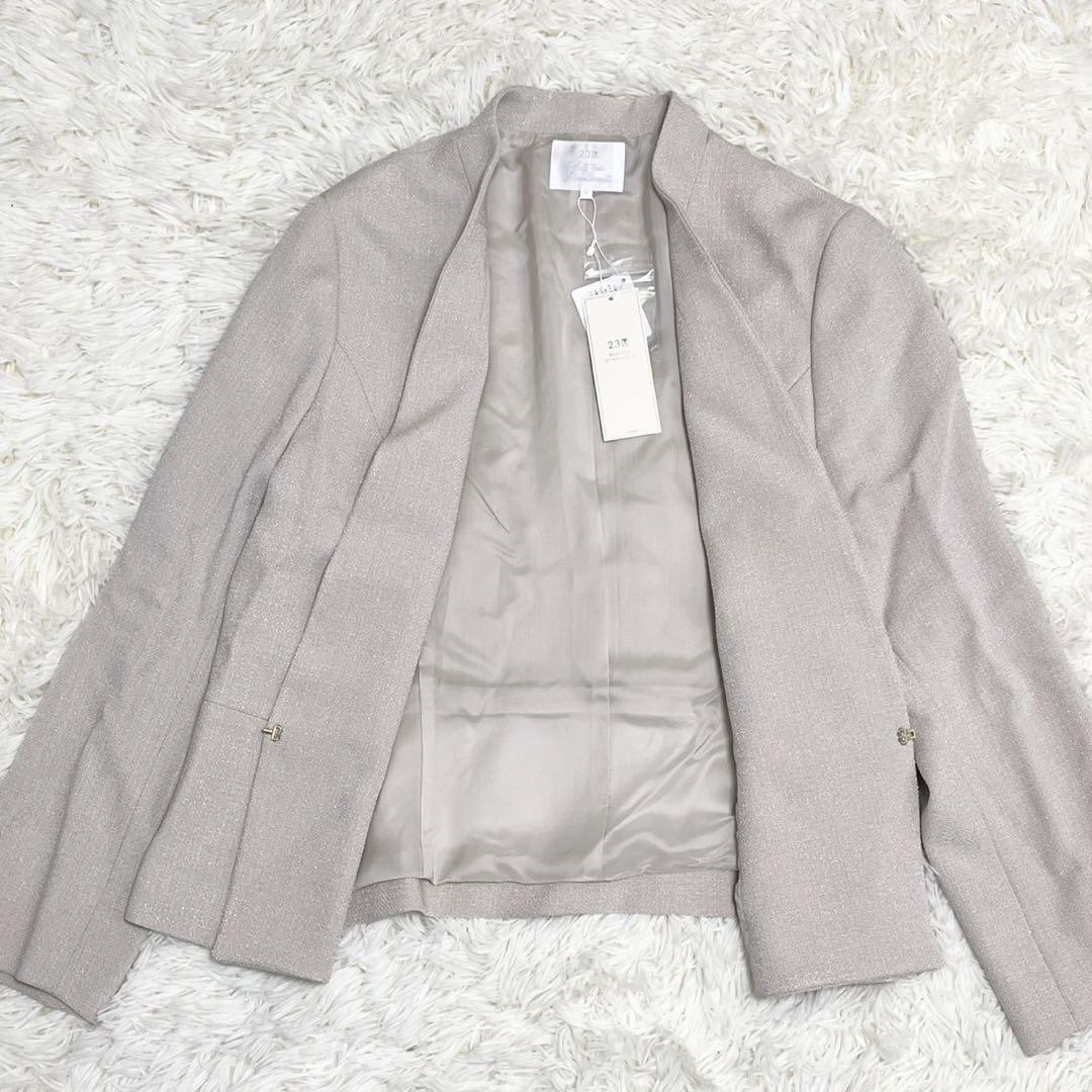 【新品 未使用】大きいサイズ 23区 ノーカラージャケット ツイード風 50