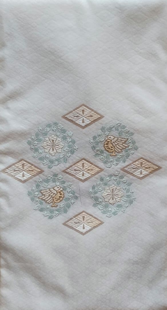 ！少しワケあり！ 新品未使用 名古屋帯 西陣織 正絹 小葵地紋 鳥文様 白地