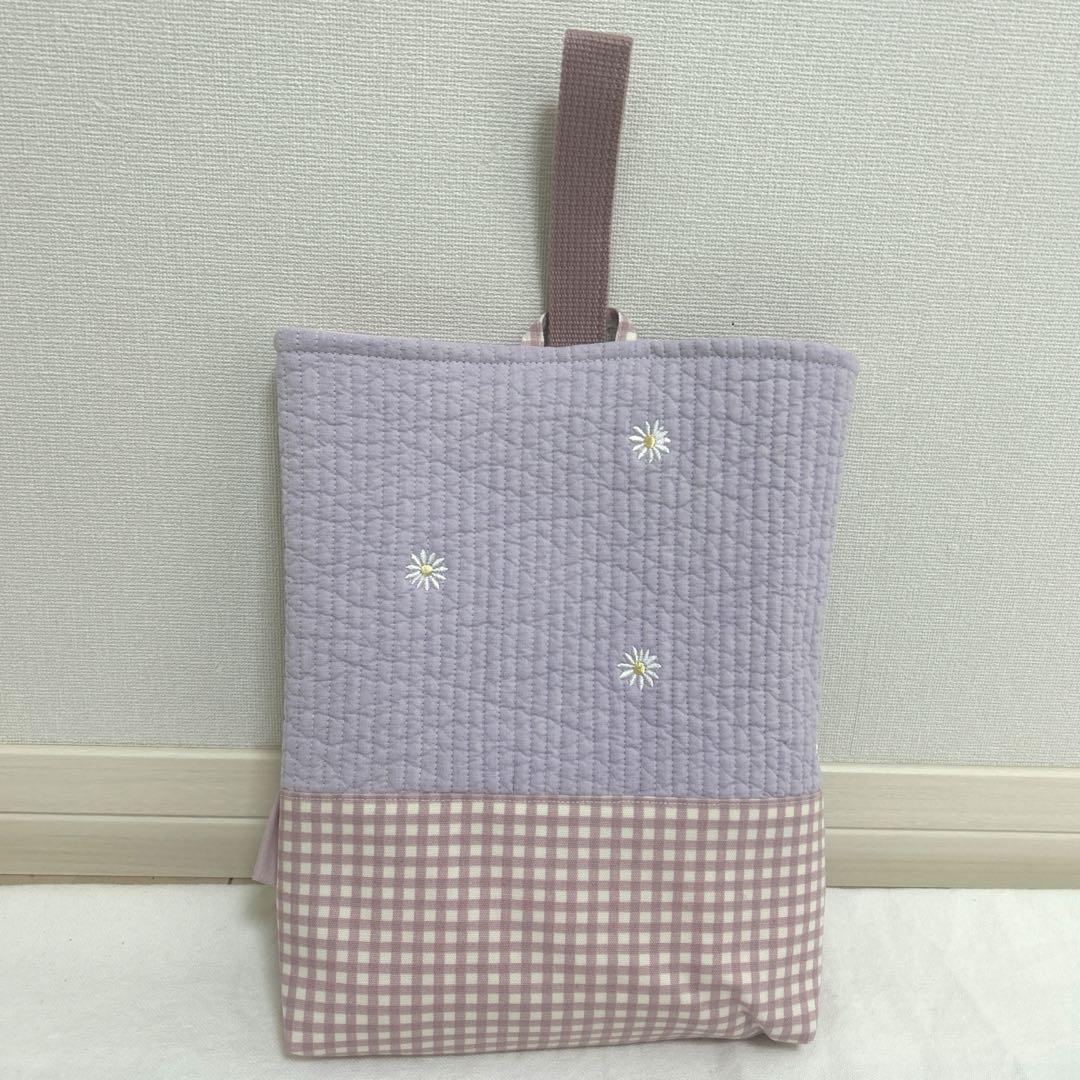 入園入学5点セット　【マーガレットヌビ×くすみピンクチェック＋お花刺繍】　女の子