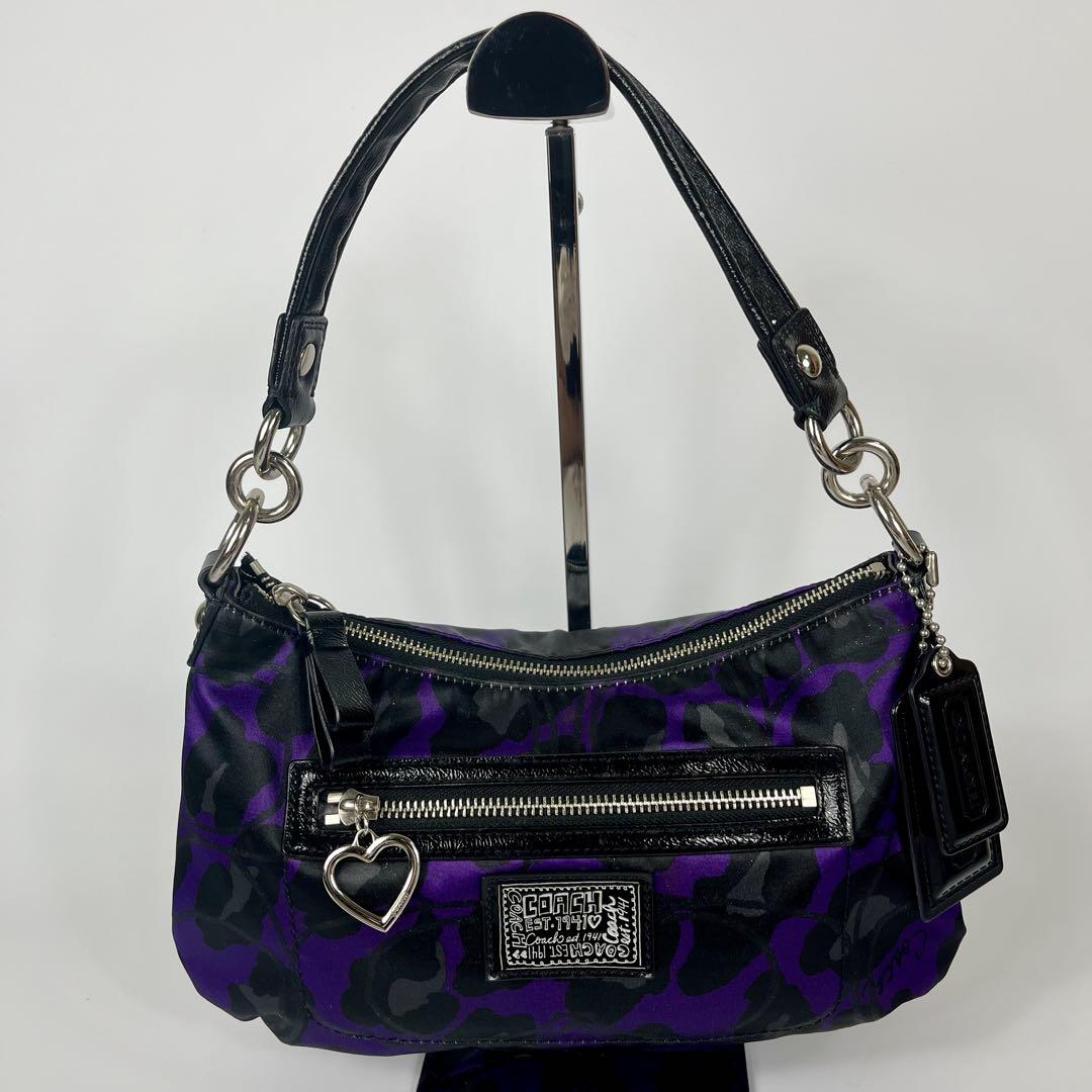 ♡COACH♡ポピー ワンショルダーバッグ 2way 紫黒花柄 ラメ