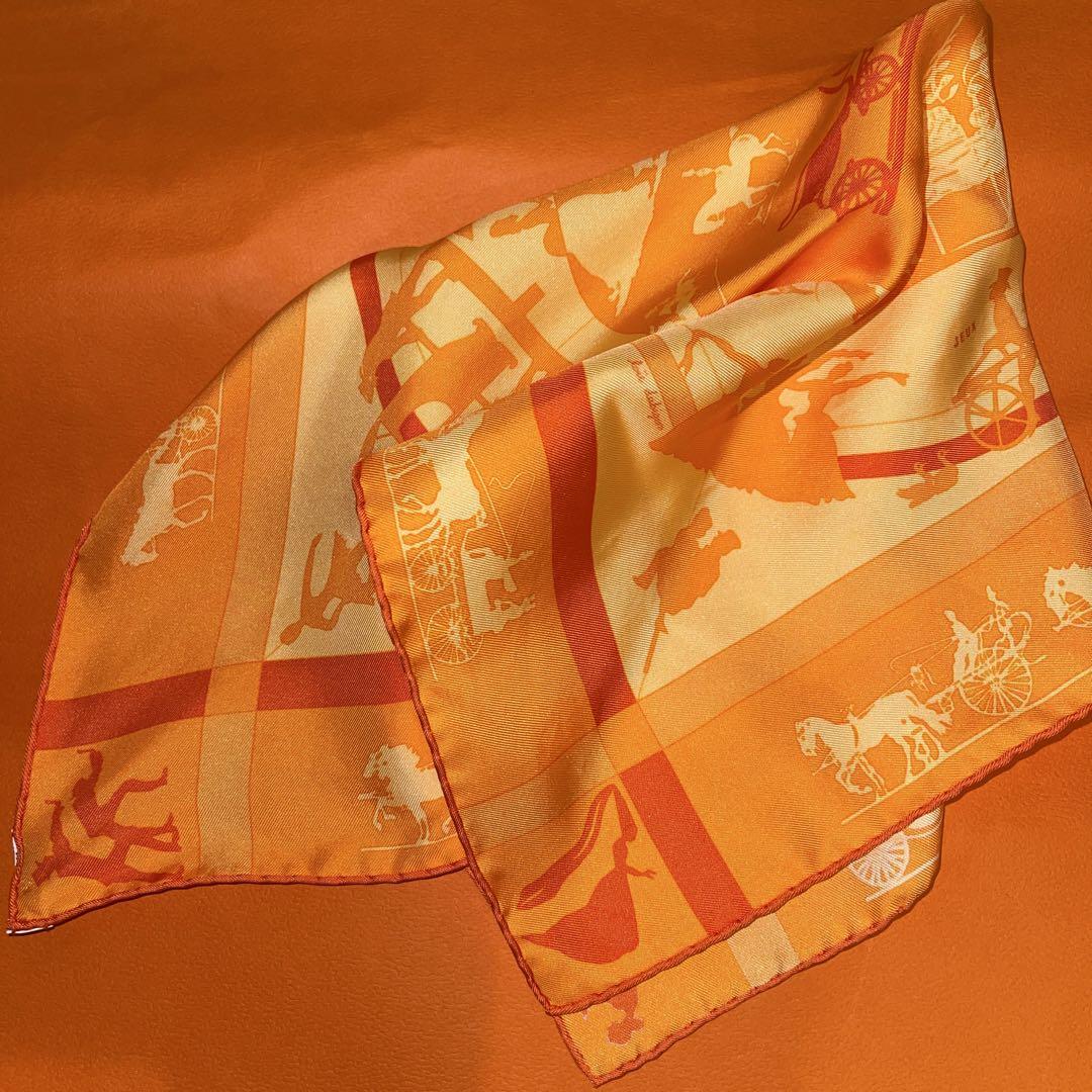 福袋セール 超美品』HERMES メルカリ - シルクスカーフ41センチ オレンジ 小物